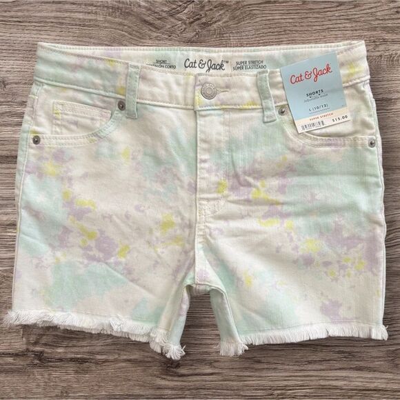 Cat & Jack Turquoise, Lavender and Yellow Jean Shorts Distressed Hem Large 10/12 - Picture 1 of 9